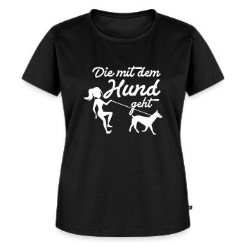 Die mit dem Hund geht - Frauen Premium Bio T-Shirt - Schwarz - Vorne - Selfina (174cm)