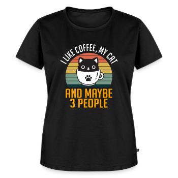 I Like Coffee, My Cat and Maybe 3 People - Frauen Premium Bio T-Shirt - Schwarz - Vorne - Selfina (174cm)