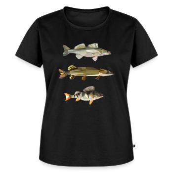 zander hecht barsch perchpike pike perch angeln - Frauen Premium Bio T-Shirt - Schwarz - Vorne - Selfina (174cm)