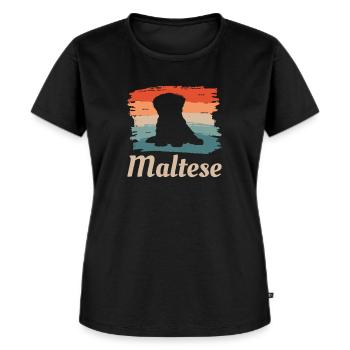 Vintager Retro maltesischer Hundeliebhaber - Frauen Premium Bio T-Shirt - Schwarz - Vorne - Selfina (174cm)