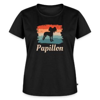Vintager Retro Papillon Hundeliebhaber - Frauen Premium Bio T-Shirt - Schwarz - Vorne - Selfina (174cm)