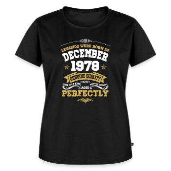 Millésime vieilli parfaitement décembre 1978 - T-shirt Premium bio Femme - noir - Devant - Selfina (174cm)