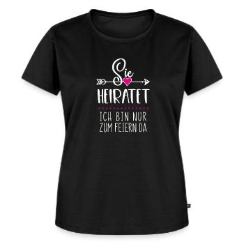 Sie heirartet ich bin nur zum Feiern da JGA Frauen - Frauen Premium Bio T-Shirt - Schwarz - Vorne - Selfina (174cm)