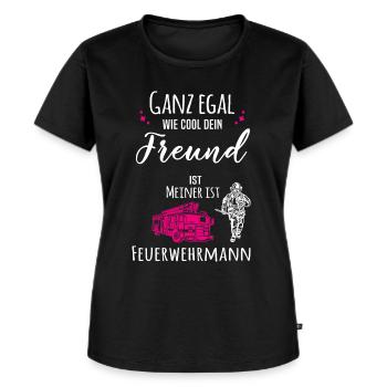 Mein Freund ist Feuerwehrmann - Frauen Premium Bio T-Shirt - Schwarz - Vorne - Selfina (174cm)