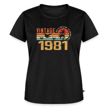 Vintage 1981 Cadeau Anniversaire - Millésime 1981 - T-shirt Premium bio Femme - noir - Devant - Selfina (174cm)