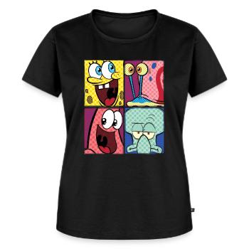 Bob l'Éponge Spongebob Patrick Carlo Gary - T-shirt Premium bio Femme - noir - Devant - Selfina (174cm)