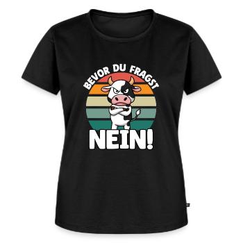 Bevor Du Fragst Nein! - Kuh - Frauen Premium Bio T-Shirt - Schwarz - Vorne - Selfina (174cm)