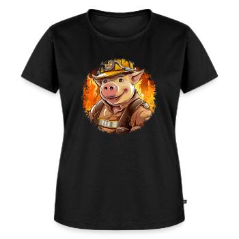 Feuerwehr Schwein - Frauen Premium Bio T-Shirt - Schwarz - Vorne - Selfina (174cm)