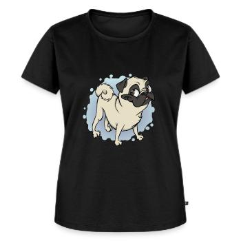 Gustav der Mops - Frauen Premium Bio T-Shirt - Schwarz - Vorne - Selfina (174cm)