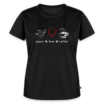peace love coffee, coffee t-shirts - Women's Premium Organic T-shirt - black - Front - Selfina (174cm)