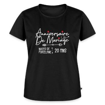 Anniversaire de mariage 20 ans Noces de Porcelaine - T-shirt Premium bio Femme - noir - Devant - Selfina (174cm)