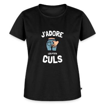 J'adore les ptits culs humour fesses blague drague - T-shirt Premium bio Femme - noir - Devant - Selfina (174cm)