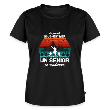 Ne jamais sous-estimer sénior randonnée humour - T-shirt Premium bio Femme - noir - Devant - Selfina (174cm)