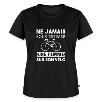 femme vélo - T-shirt Premium bio Femme - noir - Devant - Selfina (174cm)