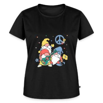 Hippie Zwerge mit Gitarre und Friedenszeichen - Frauen Premium Bio T-Shirt - Schwarz - Vorne - Selfina (174cm)