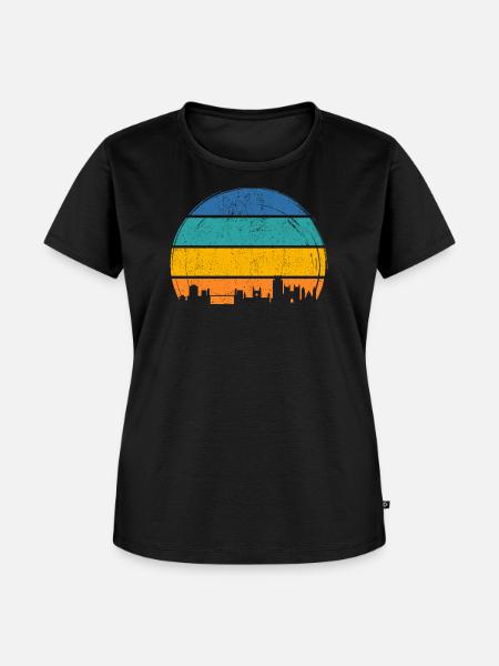 Sunset Skyline Streifen - Frauen Premium Bio T-Shirt - Schwarz