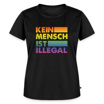 Kein Mensch ist illegal Regenbogen Menschenrechte - Frauen Premium Bio T-Shirt - Schwarz - Vorne - Selfina (174cm)