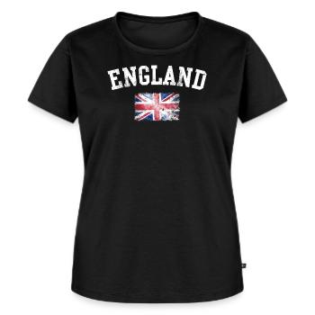 England-Ikone – Schwache britische Flagge - Frauen Premium Bio T-Shirt - Schwarz - Vorne - Selfina (174cm)