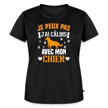je peux pas j'ai câlins avec mon chien humour - T-shirt Premium bio Femme - noir - Devant - Selfina (174cm)