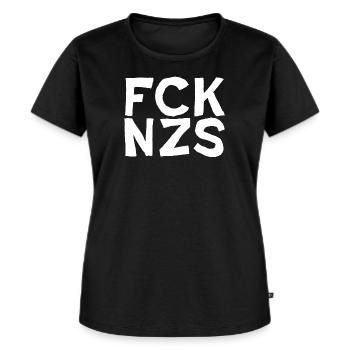 FCK NZS Antifa Text Design FCKNZS - Frauen Premium Bio T-Shirt - Schwarz - Vorne - Selfina (174cm)