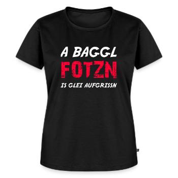 Bayrischer Spruch Fotzn - Frauen Premium Bio T-Shirt - Schwarz - Vorne - Selfina (174cm)