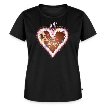 Lebkuchenherz Volksfest mit Zuckerguß und Wünsche - Frauen Premium Bio T-Shirt - Schwarz - Vorne - Selfina (174cm)