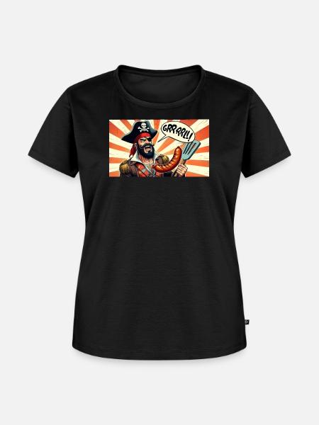 Pirat mit Wurstgrill - Frauen Premium Bio T-Shirt - Schwarz