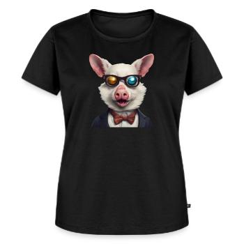 Humorous Pig in Smart Suit with Shades - Women's Premium Organic T-shirt - black - Front - Selfina (174cm)