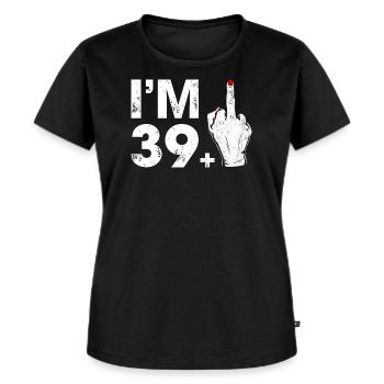 Doigt d’honneur audacieux et graphique du chiffre 39 - T-shirt Premium bio Femme - noir - Devant - Selfina (174cm)