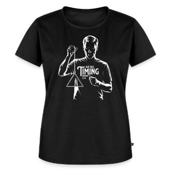 Triangel Perkussionist- Auf das Timing kommt es an - Frauen Premium Bio T-Shirt - Schwarz - Vorne - Selfina (174cm)