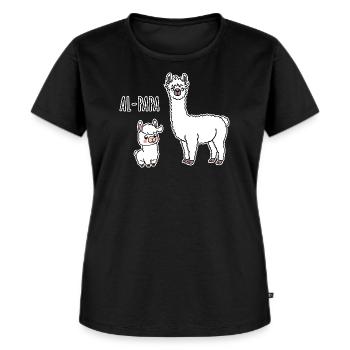 Al-Papa Ein Alpaka Papa mit Alpaka Kind - Frauen Premium Bio T-Shirt - Schwarz - Vorne - Selfina (174cm)