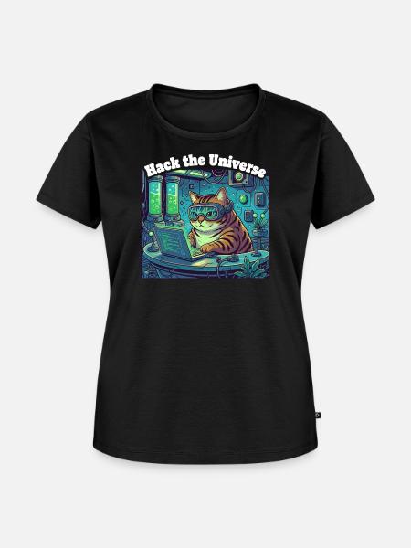 Hackerkatze im Universum - Frauen Premium Bio T-Shirt - Schwarz