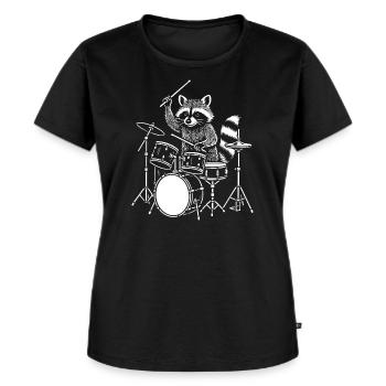 Waschbär Trommler Nightbeat - Frauen Premium Bio T-Shirt - Schwarz - Vorne - Selfina (174cm)