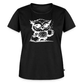 Ich war die ganze Nacht wach Eule mit Kissen - Frauen Premium Bio T-Shirt - Schwarz - Vorne - Selfina (174cm)