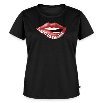 Difficile à résister – Illustration des lèvres rouges - T-shirt Premium bio Femme - noir - Devant - Selfina (174cm)