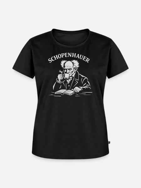 Arthur Schopenhauer trinkt Kaffee - Frauen Premium Bio T-Shirt - Schwarz