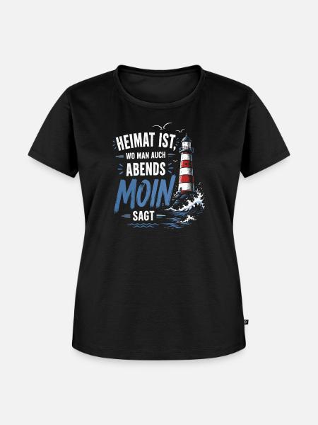 Heimat Moin Abend Leuchtturm - Frauen Premium Bio T-Shirt - Schwarz