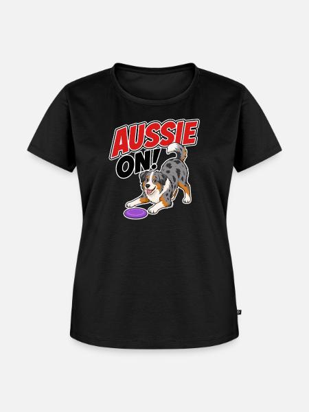 Aussie On! Verspielter Frisb-Hund - Frauen Premium Bio T-Shirt - Schwarz