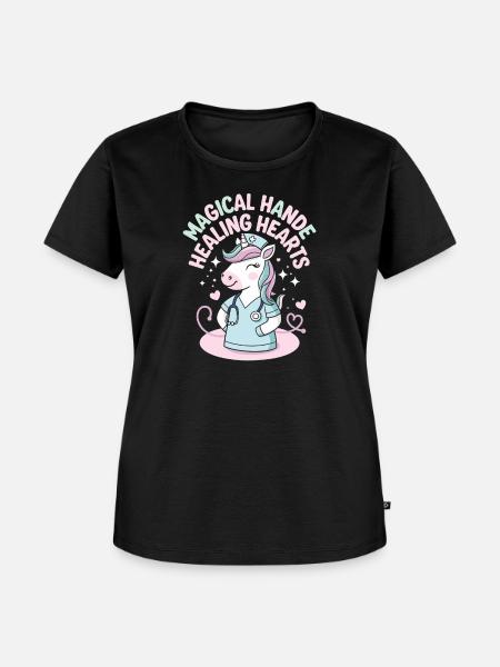 Magical Hands Healing Hearts Einhorn - Frauen Premium Bio T-Shirt - Schwarz