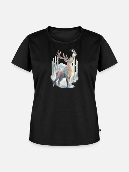 Pastell-Polygonhirsch im Winterwald - Frauen Premium Bio T-Shirt - Schwarz