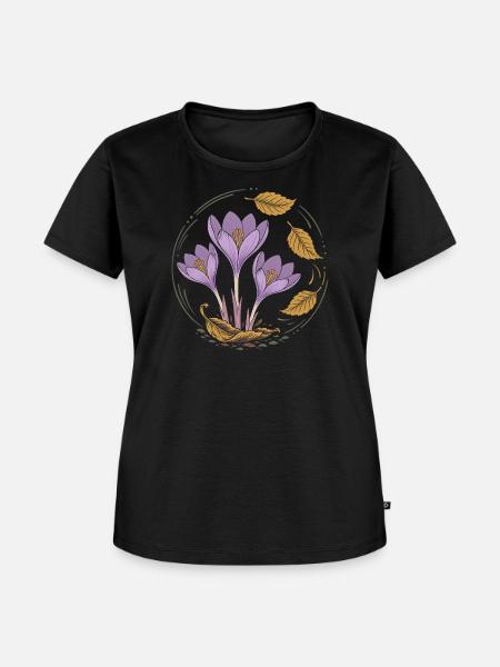 Herbstzeitlose - Herbst Krokus mit Laub - Frauen Premium Bio T-Shirt - Schwarz
