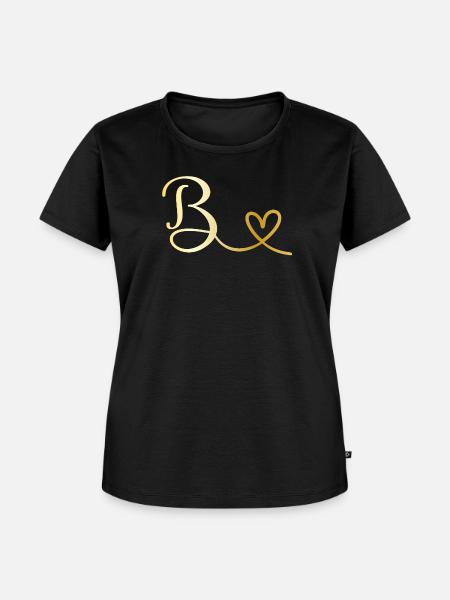 B goldenes Monogramm mit Herz - Frauen Premium Bio T-Shirt - Schwarz