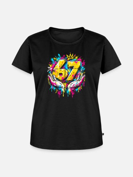 6 7 Meme Neon Graffiti Splash - Frauen Premium Bio T-Shirt - Schwarz