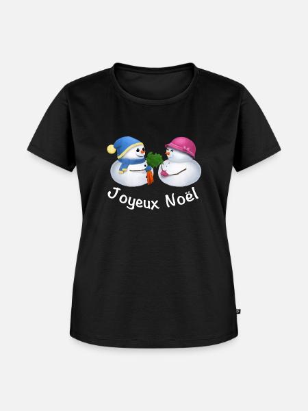 Joyeux Noël Schneemann Paar - Französisch - Frauen Premium Bio T-Shirt - Schwarz