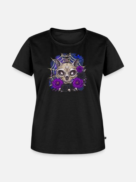 Whimsigoth Katzenschädel Rosen Shirt - Frauen Premium Bio T-Shirt - Schwarz