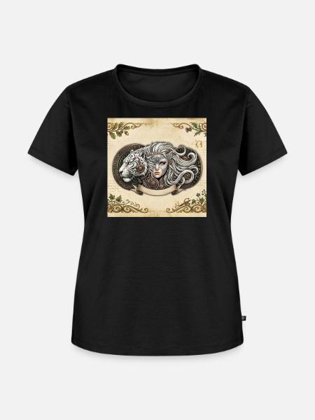 Fantasiefrau mit weißem Tiger - Frauen Premium Bio T-Shirt - Schwarz