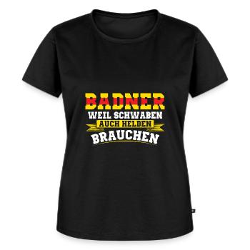 Baden Geschenkidee | Badner Badisch Badener Flagge - Frauen Premium Bio T-Shirt - Schwarz - Vorne - Selfina (174cm)