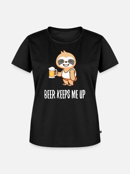 Faultier mit Bier - Frauen Premium Bio T-Shirt - Schwarz
