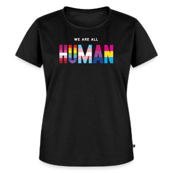 Pride Month LGBT - Wir sind alle Menschen - Frauen Premium Bio T-Shirt - Schwarz - Vorne - Selfina (174cm)