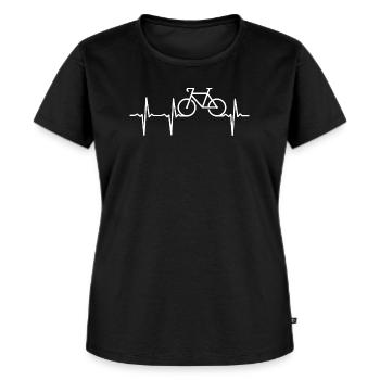 Radfahrende Herzschlag-Fahrradsilhouette - Frauen Premium Bio T-Shirt - Schwarz - Vorne - Selfina (174cm)